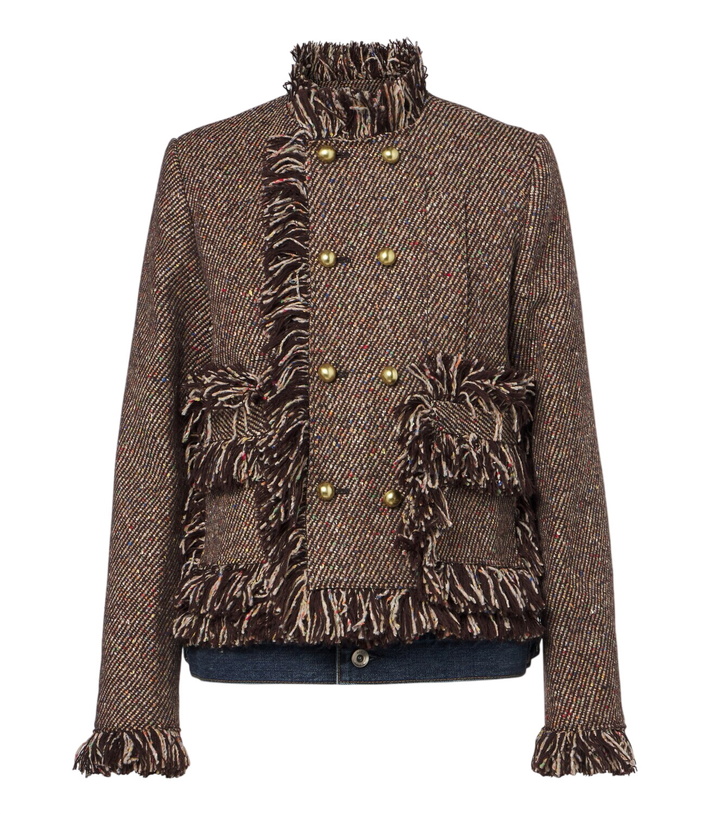 Photo: Sacai Fringed tweed and denim jacket
