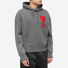 AMI Men's A Heart Knitted Popover Hoody in Heather Grey/Red