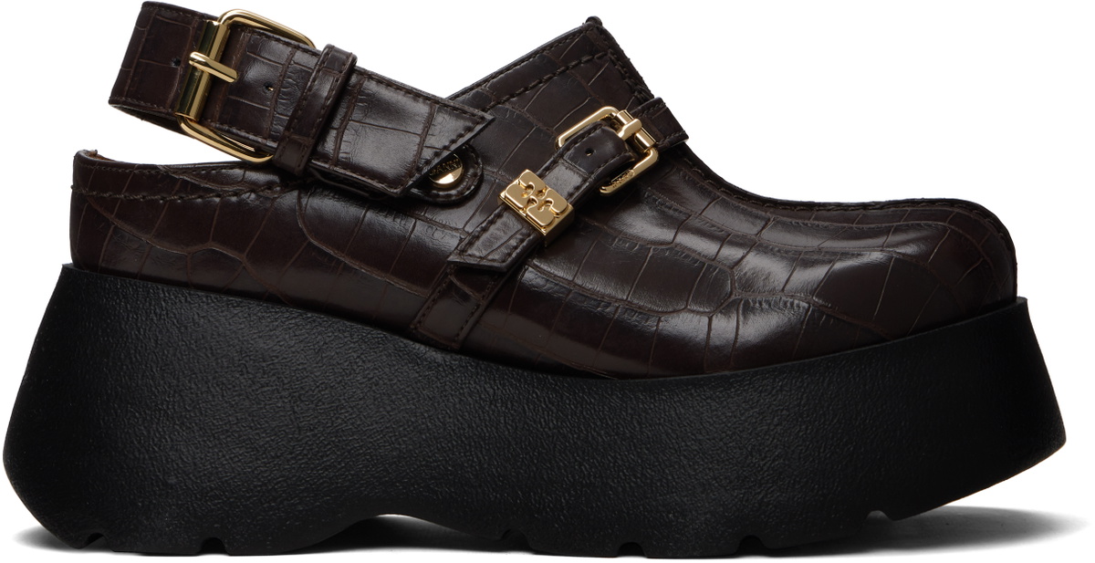 GANNI Brown Platform Clog Loafers