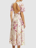 RED VALENTINO - Floral Print Silk Open Back Midi Dress