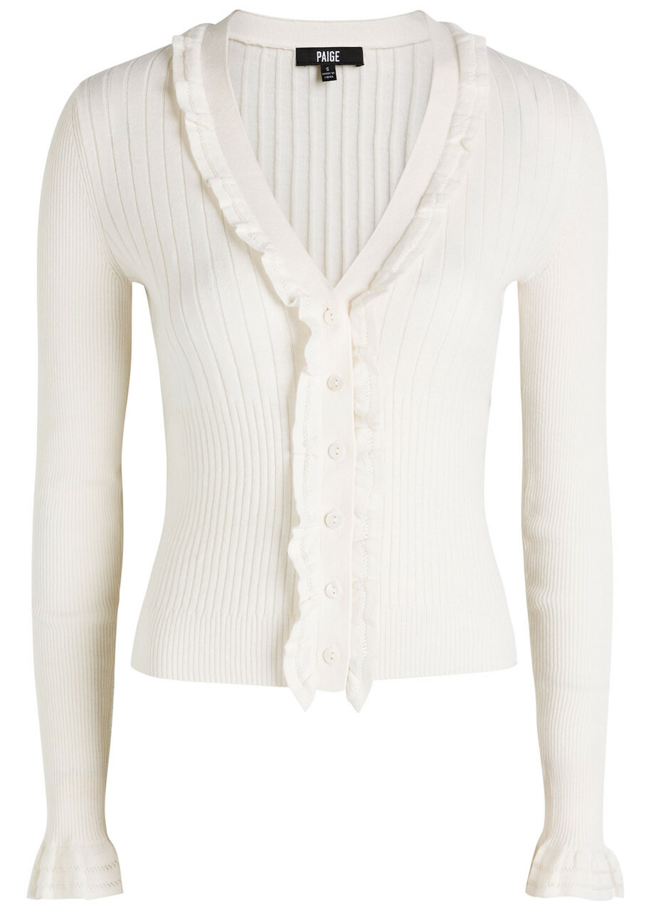 Paige Demetra Frilled Knit Cardigan White