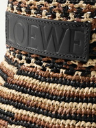 LOEWE - Paula’s Ibiza Leather and Webbing-Trimmed Striped Raffia Bucket Hat - Brown