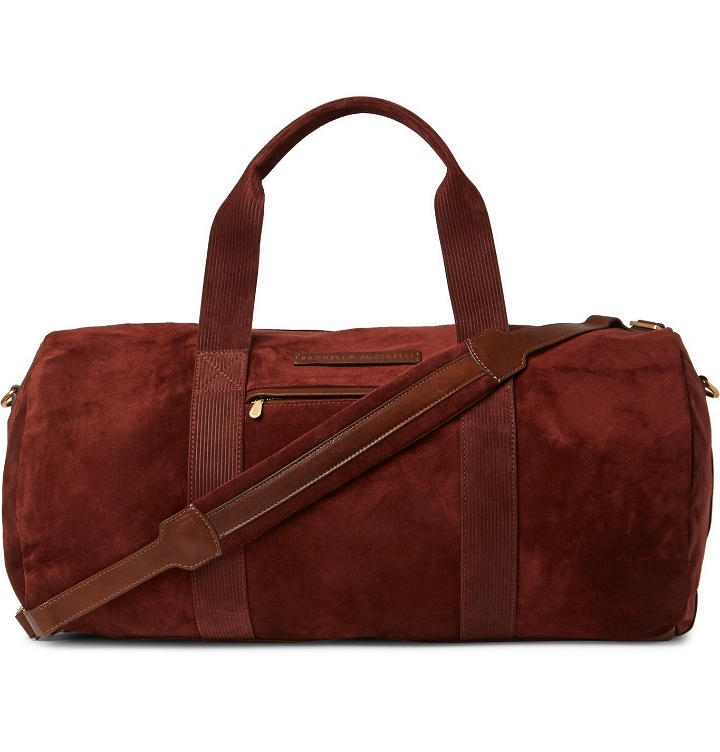 Photo: Brunello Cucinelli - Leather-Trimmed Suede Holdall - Burgundy