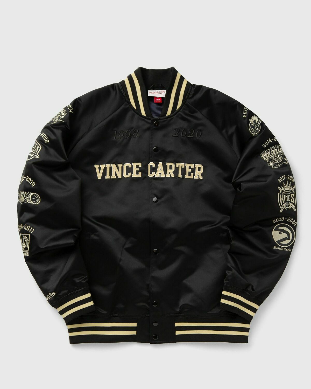 Mitchell & Ness NBA 2024 HOF LW SATIN JACKET MULTI VINCE CARTER Black Mens Bomber Jacket