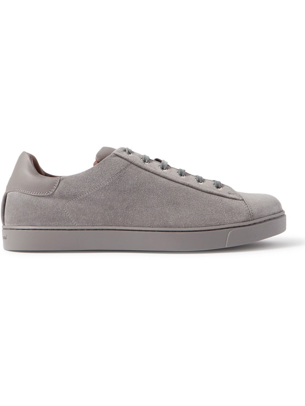 Photo: GIANVITO ROSSI - Leather-Trimmed Suede Sneakers - Gray - 41