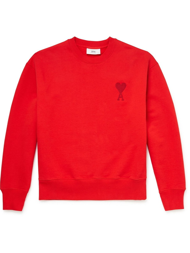 Photo: AMI PARIS - Logo-Appliquéd Cotton-Jersey Sweatshirt - Red