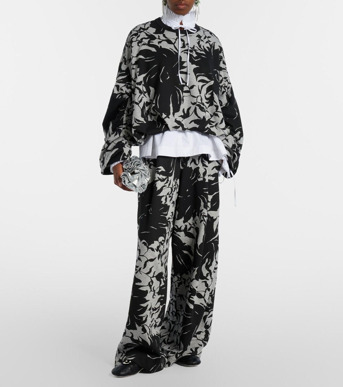 Dries Van Noten Floral pleated cotton jersey sweatpants