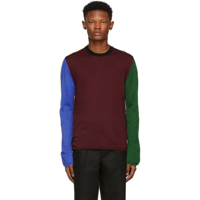 Photo: Comme des Garcons Shirt Burgundy Color Mix Crewneck Sweater