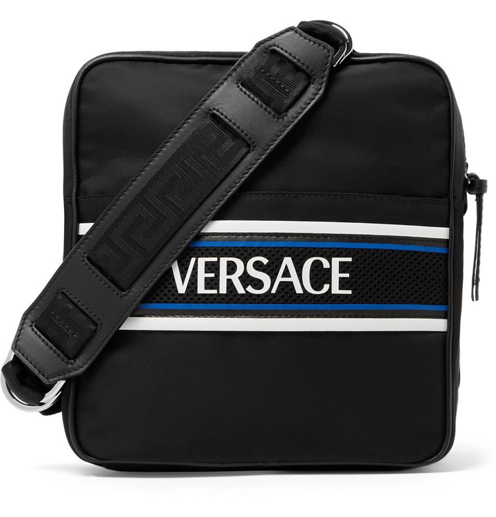 Photo: Versace - Leather and Mesh-Trimmed Logo-Print Shell Messenger Bag - Black
