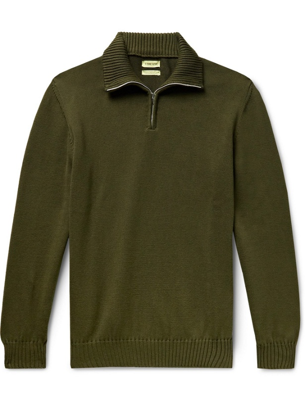 Photo: DE BONNE FACTURE - Cotton Half-Zip Sweater - Green