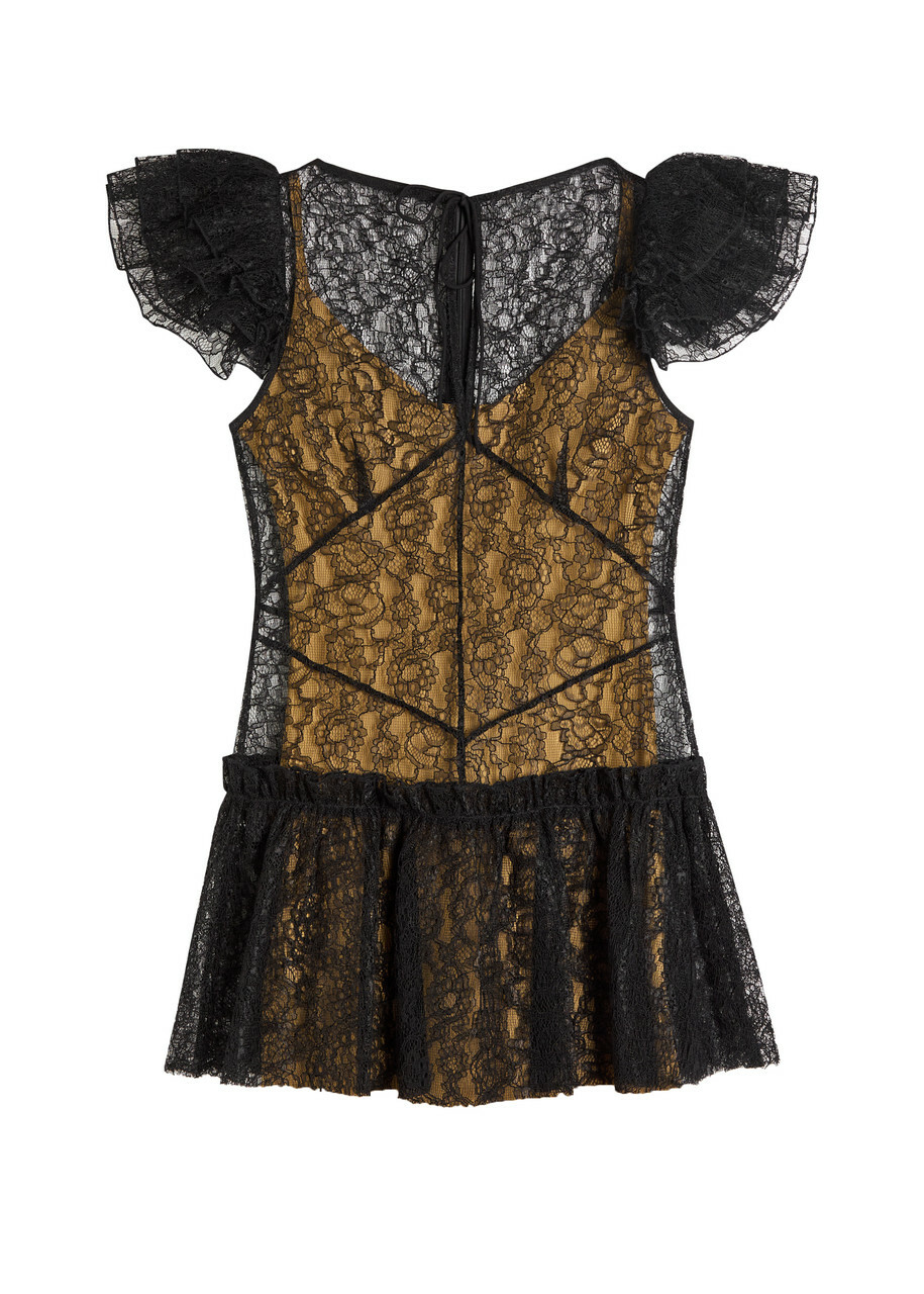 DE LA Vali Nephele Ruffled Lace Mini Dress Black