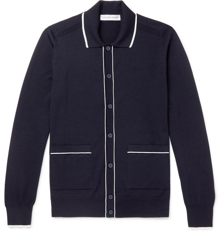 Photo: Orlebar Brown - Slim-Fit Contrast-Tipped Merino Wool Cardigan - Navy