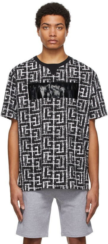 Photo: Balmain Black & White Tape Monogram T-Shirt