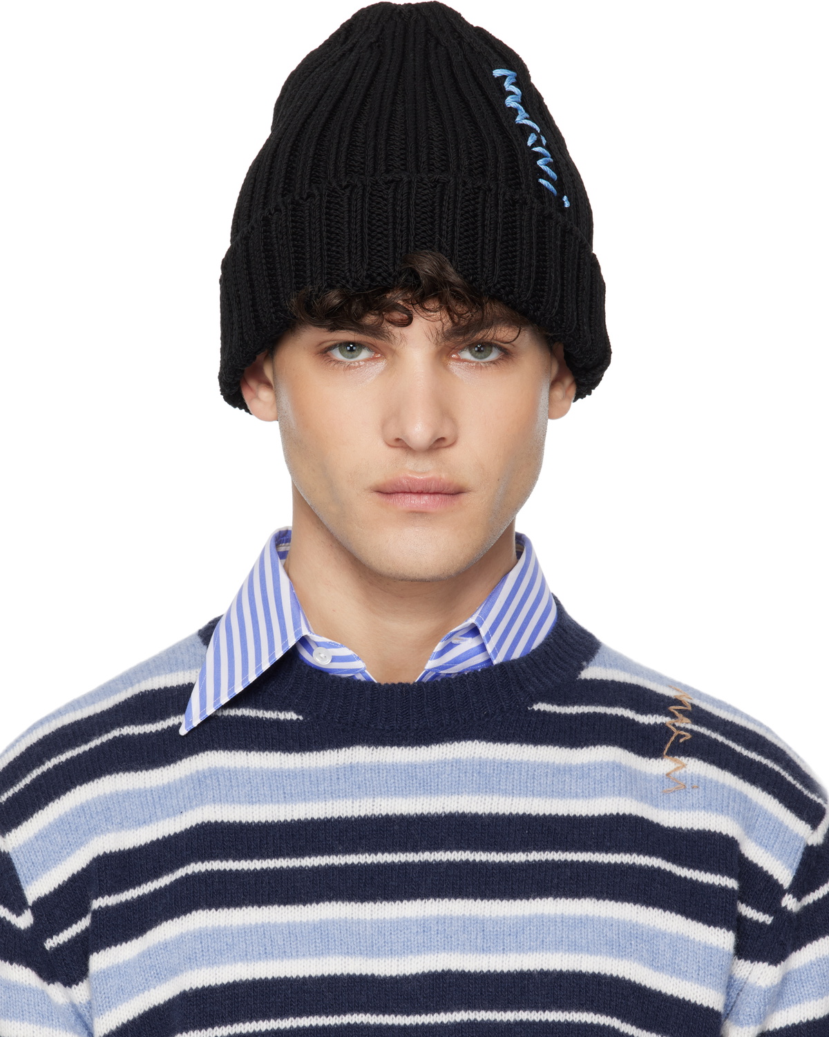 ★送料・関税込【MARNI】MOHAIR STRIPE BEANIE White brushed mohair beanie with stripes | Marni