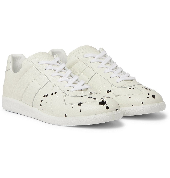 Photo: Maison Margiela - Replica Paint-Splattered Full-Grain Leather Sneakers - White