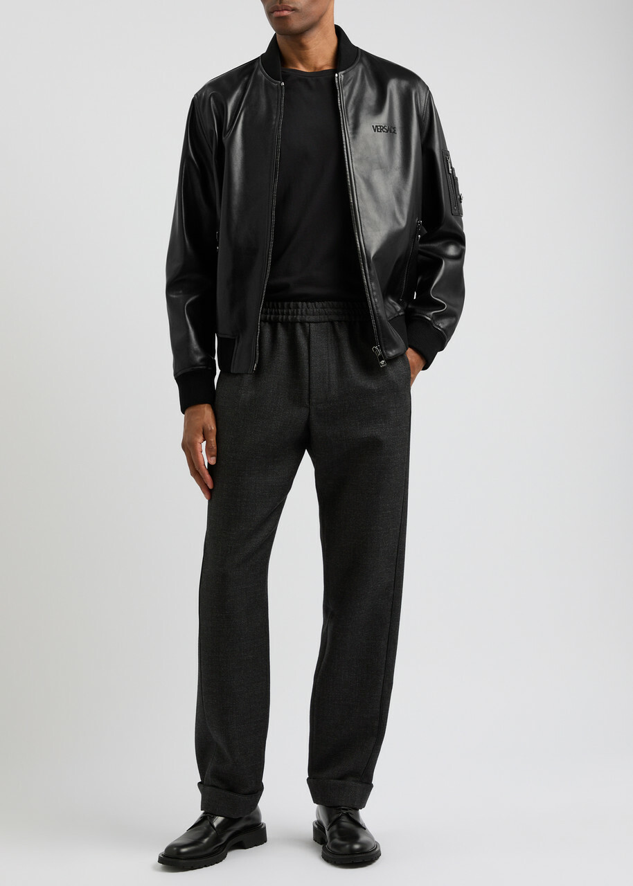 Versace Leather Bomber Jacket Black