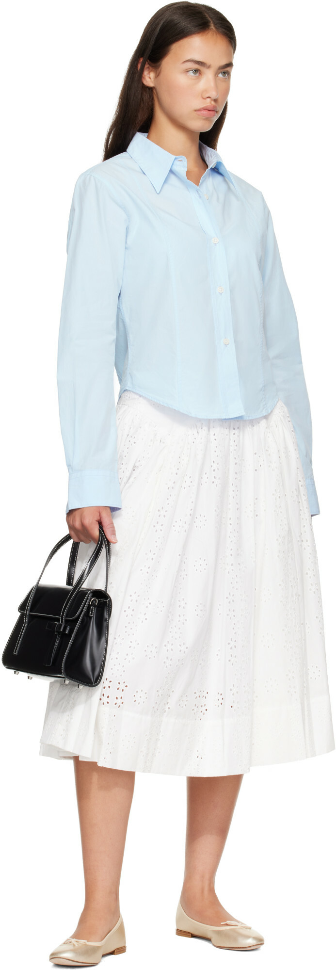Sandy Liang White Murano Midi Skirt