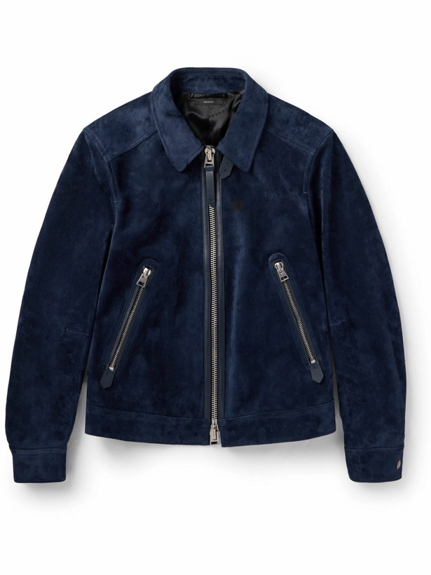 Photo: TOM FORD - Leather-Trimmed Suede Bomber Jacket - Blue