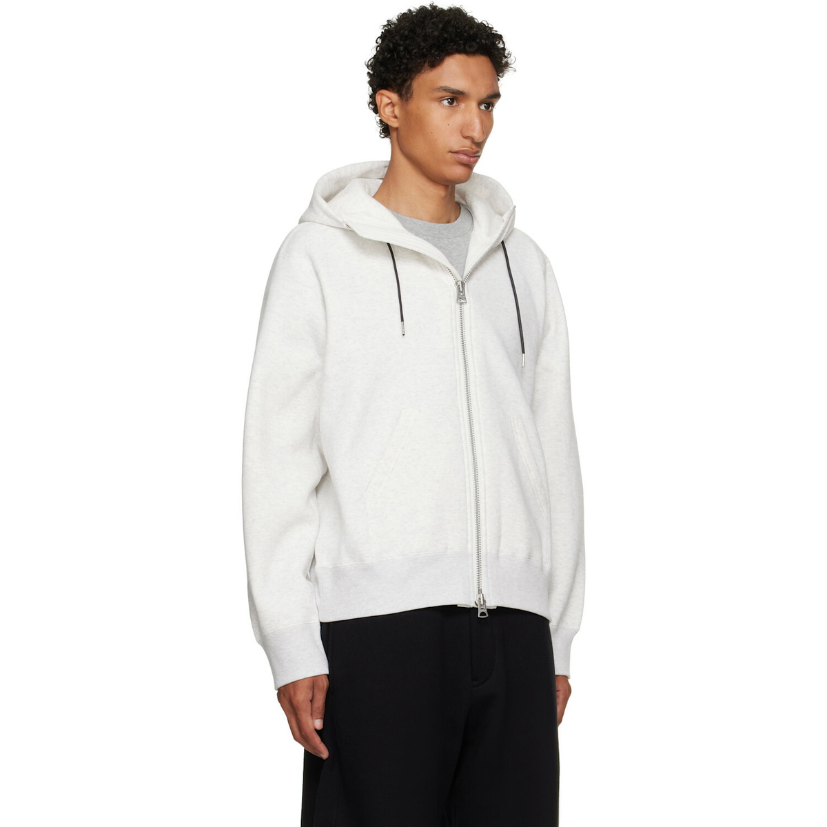 sacai Off-White Cotton Jersey Hoodie