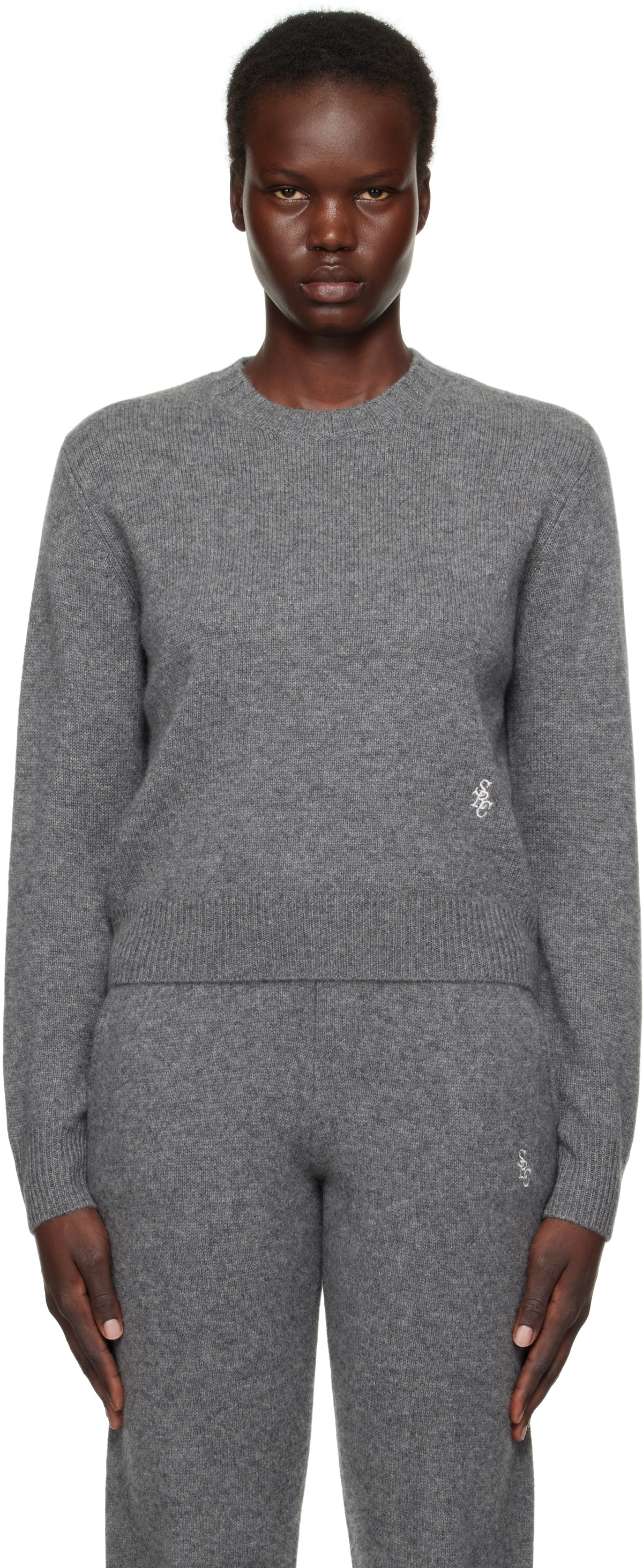 Sporty & Rich Gray 'SRC' Cashmere Crewneck Sweater