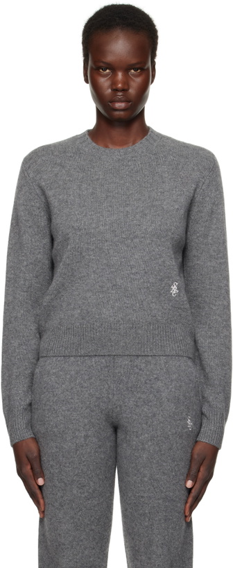 Photo: Sporty & Rich Gray 'SRC' Cashmere Crewneck Sweater