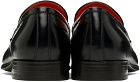 Santoni Black Leather Penny Loafers