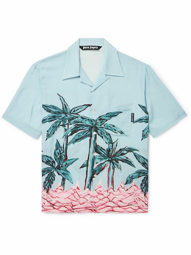 Photo: Palm Angels - Convertible-Collar Printed Voile Shirt - Blue
