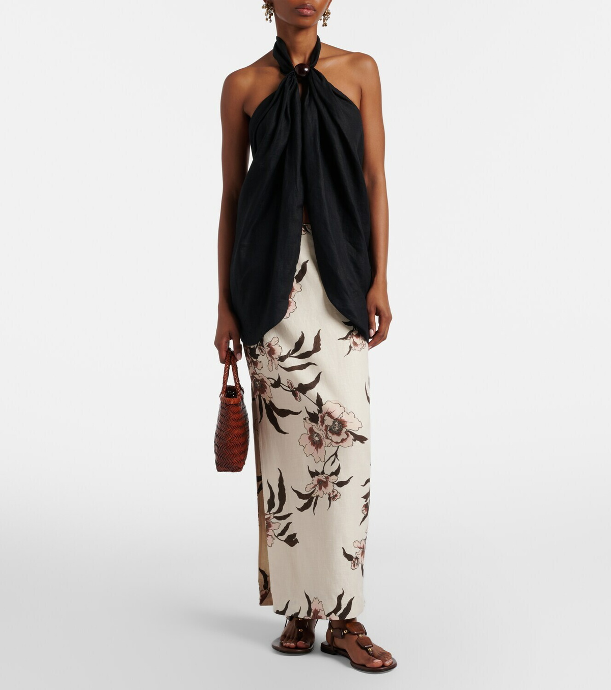 SIR Floral linen maxi skirt