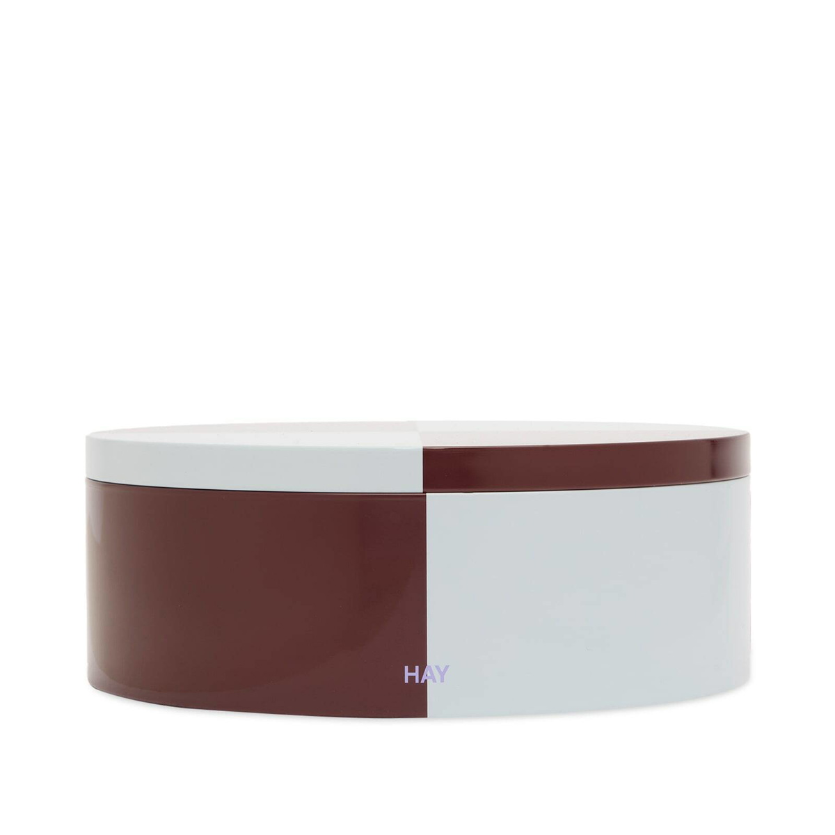 HAY Tin Container - Round in Burgundy/Ice Blue 