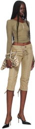 KNWLS Khaki & Beige Striped Capri Denim Shorts