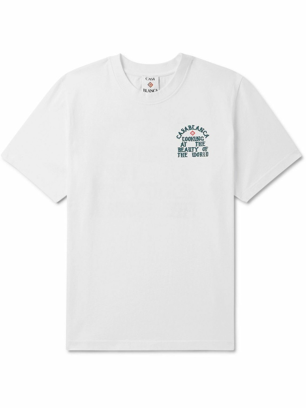 Photo: Casablanca - Looking at the Beauty of the World Logo-Print Organic Cotton-Jersey T-Shirt - White