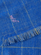 Anderson & Sheppard - Frayed Checked Cashmere-Twill Scarf - Blue