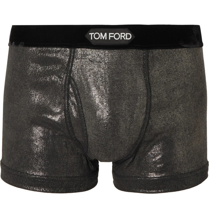 Photo: TOM FORD - Velvet-Trimmed Metallic Stretch-Cotton Jersey Boxer Briefs - Metallic