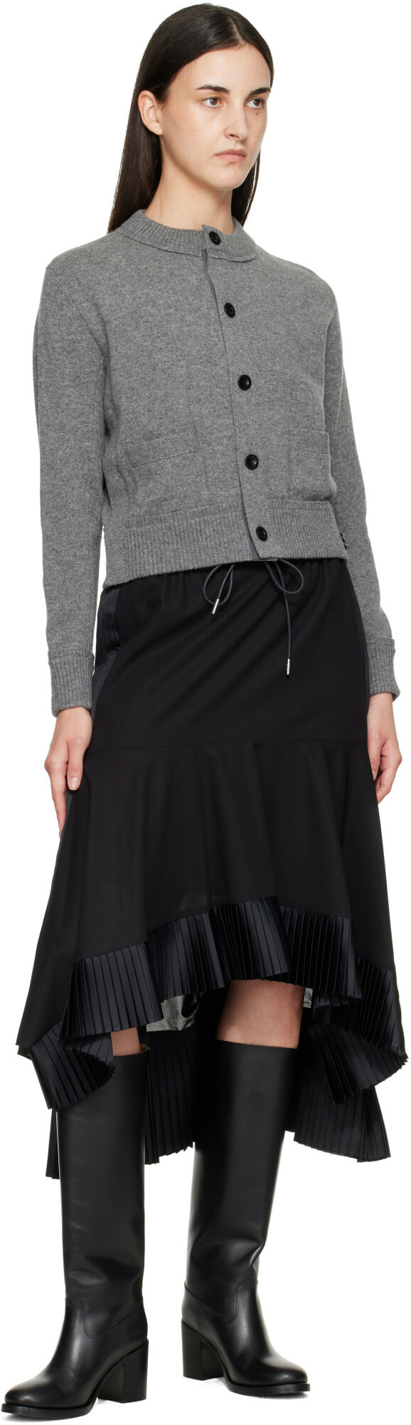sacai Gray Wool Knit Cardigan
