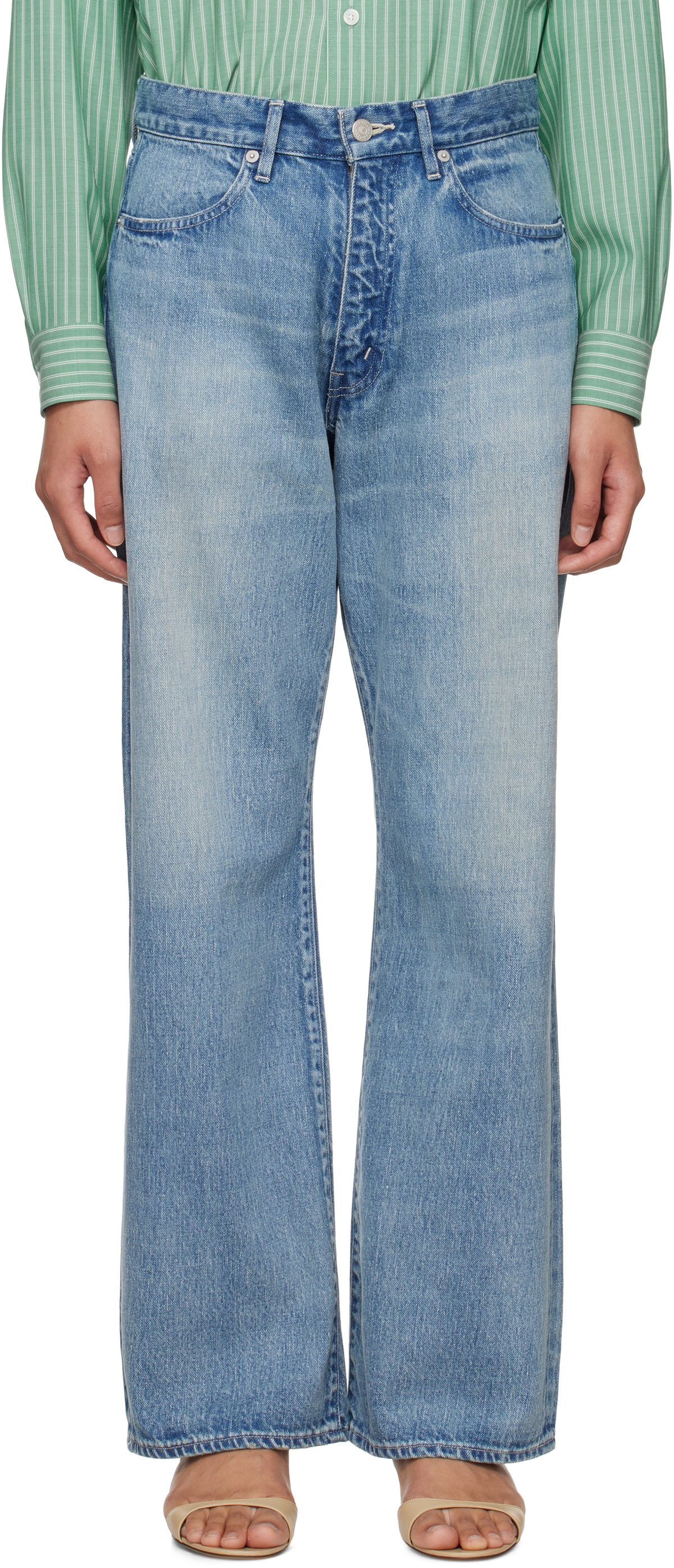 AURALEE Blue Selvedge Faded Light Jeans