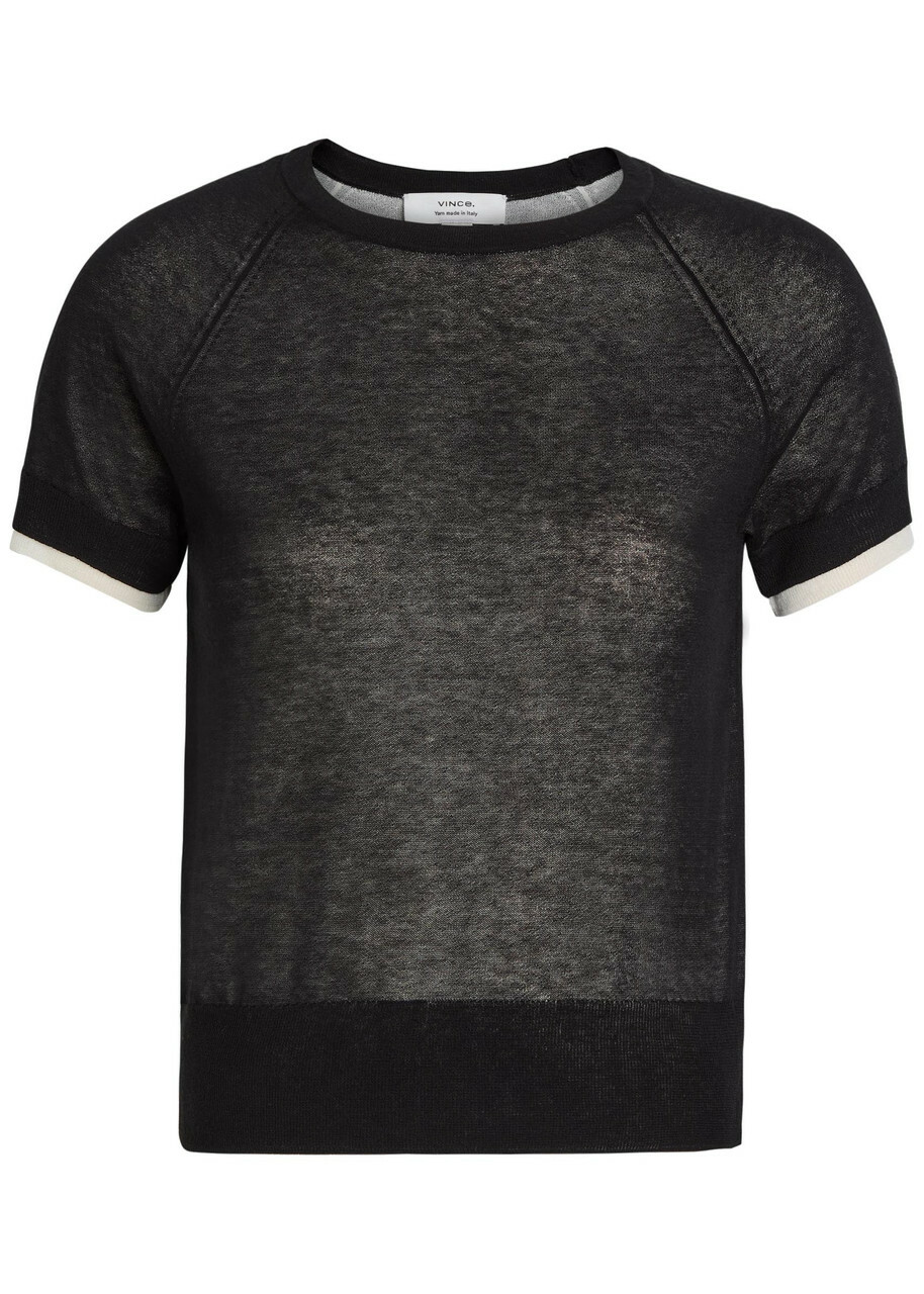 Vince Double-layered Fine-knit Cotton-blend T-shirt Black And White
