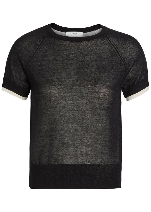Photo: Vince Double-layered Fine-knit Cotton-blend T-shirt Black And White