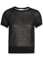 Vince Double-layered Fine-knit Cotton-blend T-shirt Black And White