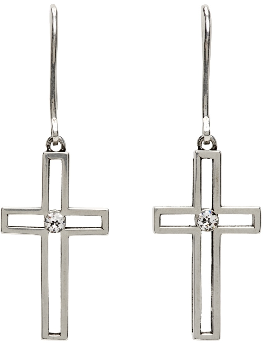 Photo: Saint Laurent Silver Double Slot Cross Earrings