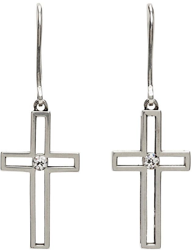 Photo: Saint Laurent Silver Double Slot Cross Earrings