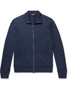 TOM FORD - Cotton, Silk and Cashmere-Blend Jersey Zip-Up Sweater - Blue