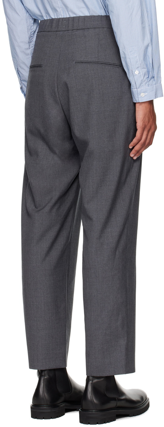 ATON Gray Wide Easy Tropical Wool Trousers