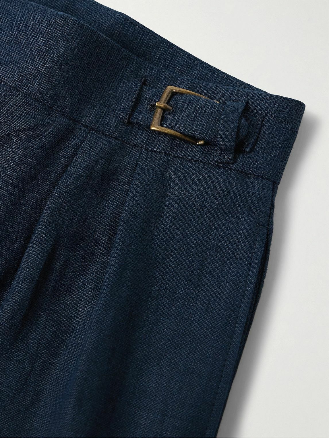 Anderson & Sheppard - Gurkha Straight-Leg Pleated Linen Shorts - Blue