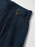 Anderson & Sheppard - Gurkha Straight-Leg Pleated Linen Shorts - Blue