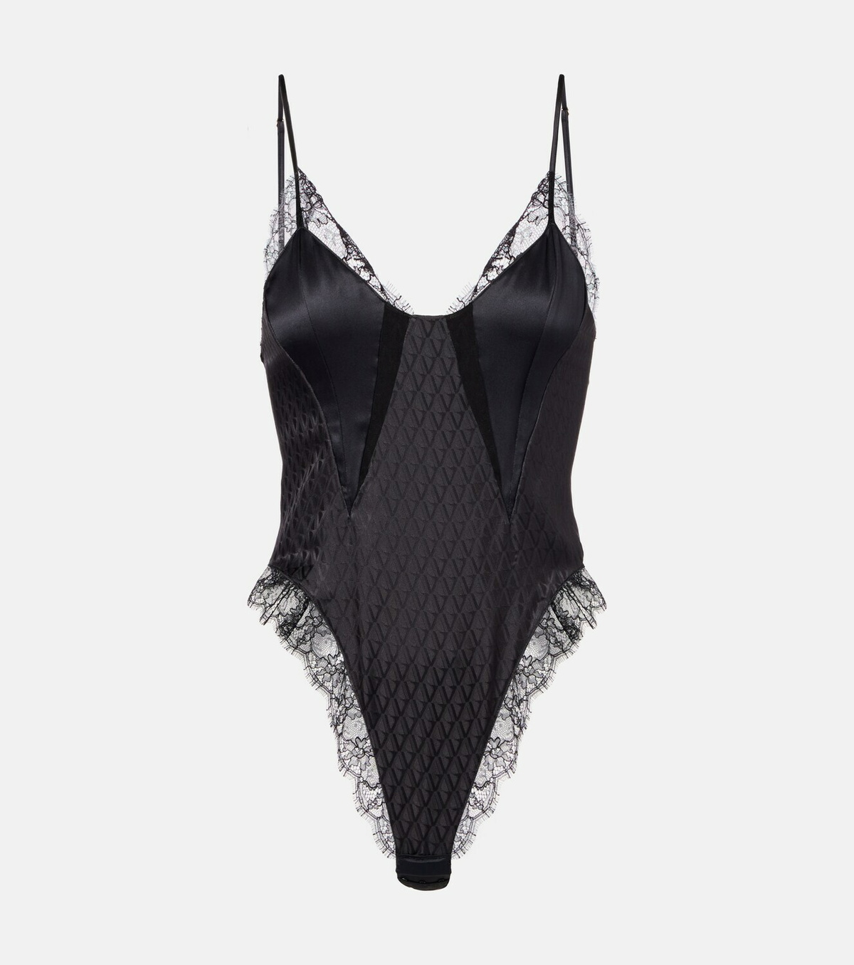 Versace Lace-trimmed silk-blend satin bodysuit