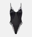 Versace Lace-trimmed silk-blend satin bodysuit