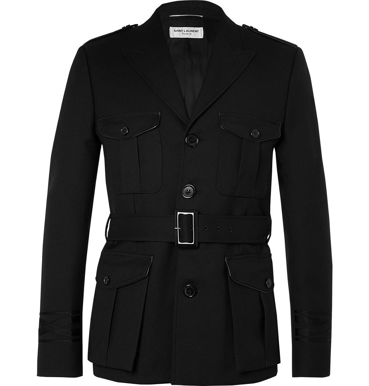 Photo: SAINT LAURENT - Belted Wool-Twill Trench Coat - Black