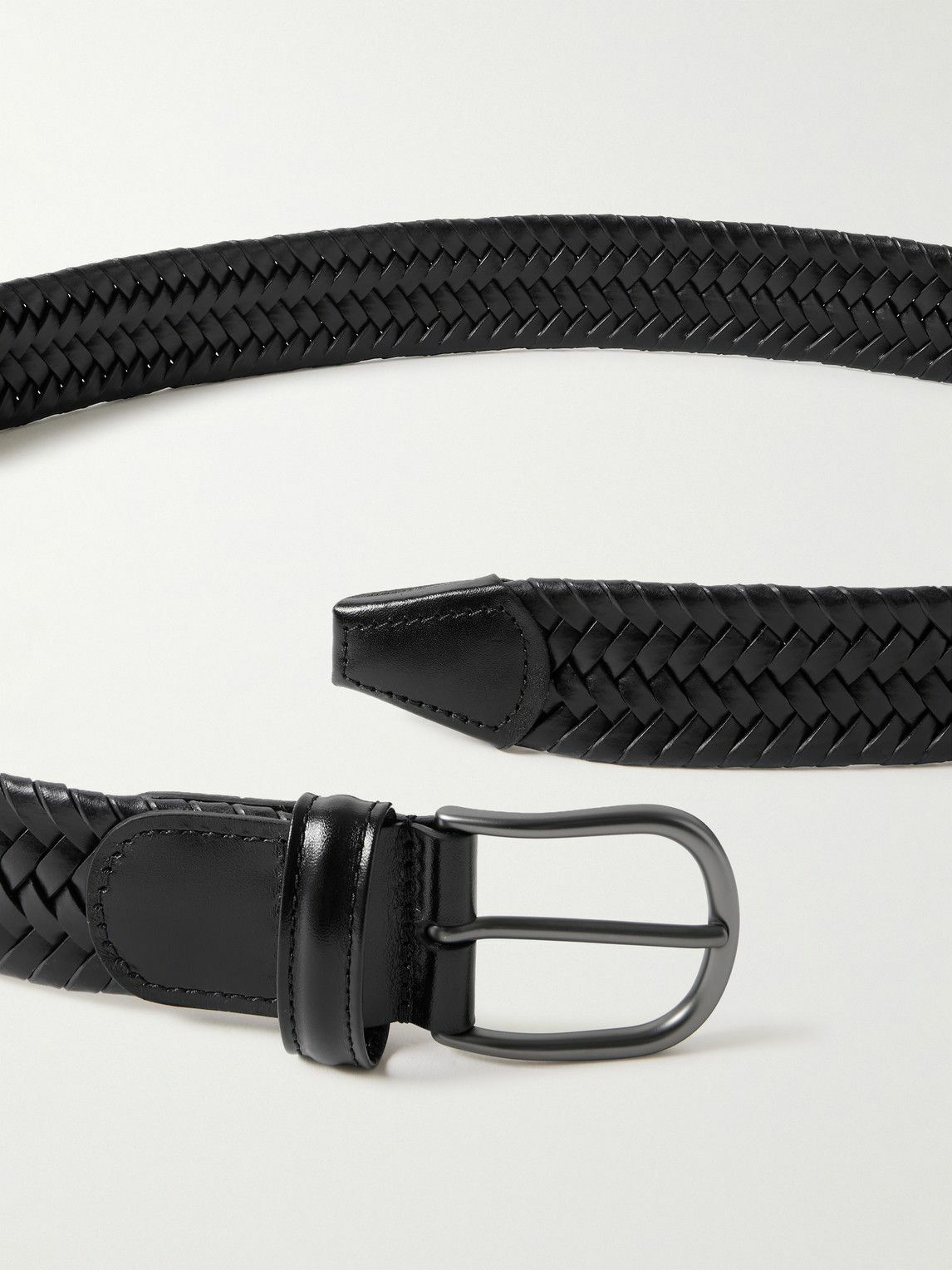 Anderson's - 3.5cm Woven Leather Belt - Black Anderson's