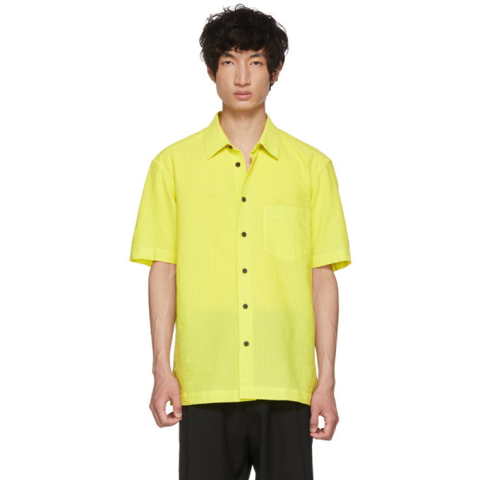 Photo: Issey Miyake Men Yellow and Black Shrink Striped Shirt