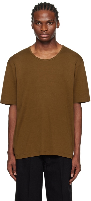 Photo: LEMAIRE Brown Scoop Neck T-Shirt
